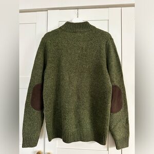 LL Bean Shetland Wool green 1/4 zip sweater corduroy elbow patches Men’s Med